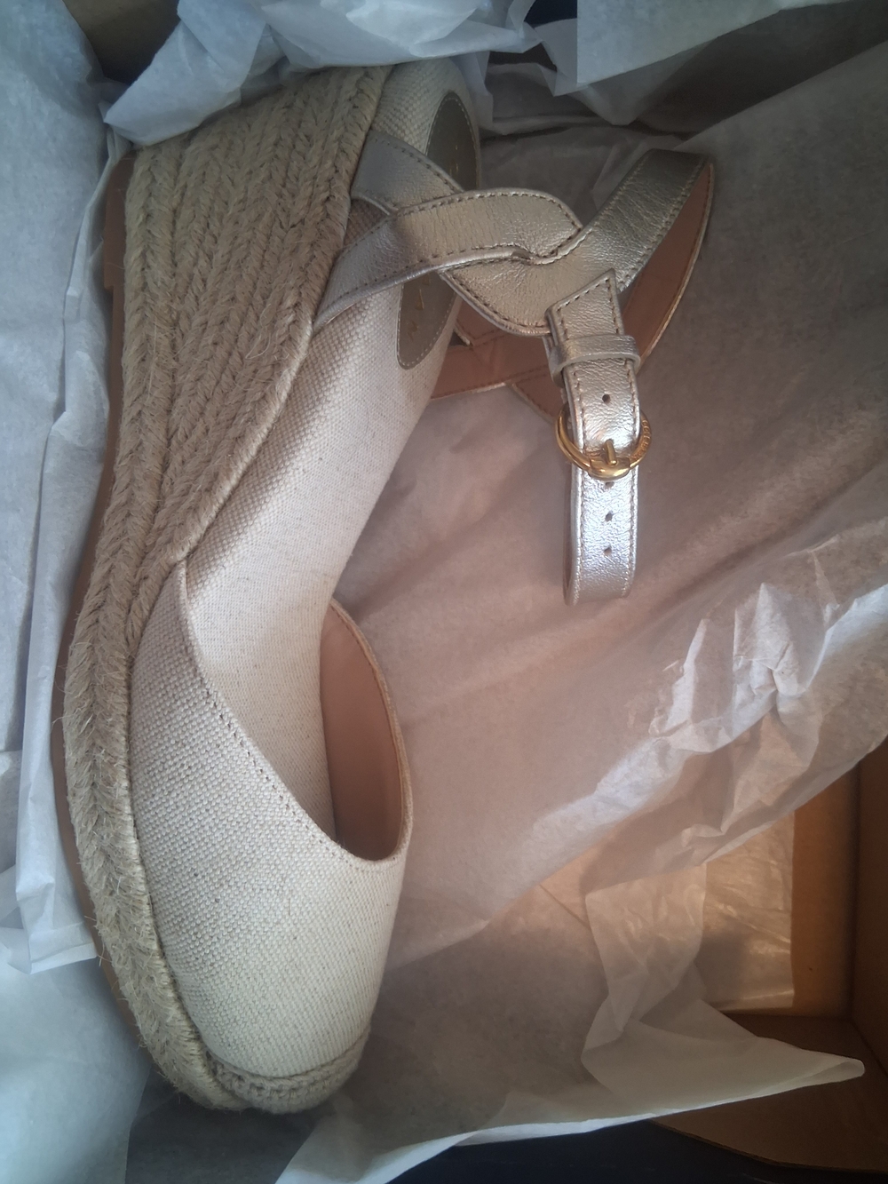 Cole Haan Beige Espadrille Wedge with Metallic Silver Ankle Strap - Picture 5 of 11
